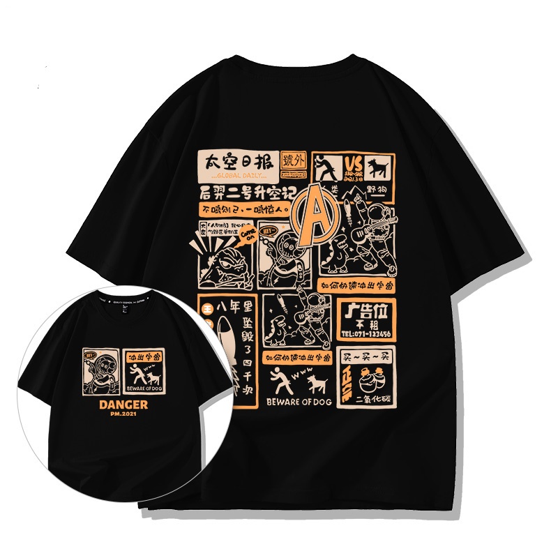 Áo Thun Nam HappyFamily - Áo tay lở họa tiết trẻ trung DANGER Chất Cotton 100 Cao Cấp Màu Trắng Đen