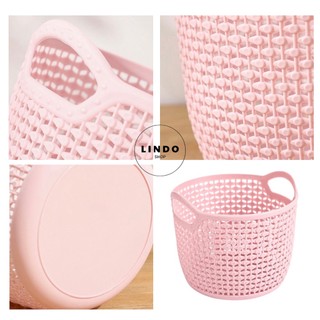 Giỏ đựng Mini LINDO - Giỏ Bằng Nhựa Kiểu Dệt Rỗng, Nhỏ Gọn Để Bàn, Dùng Trong Nhà, Đựng Trang Sức, Mỹ Phẩm, Phụ kiện