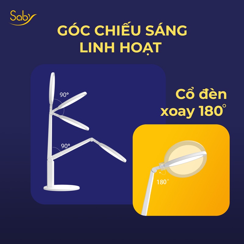 Ảnh Đèn học đọc sách làm việc chống cận Saby Hiveb, 3 chế độ sáng tắt bật cảm ứng Combo kèm Ổ điện đa năng CubeZ 3