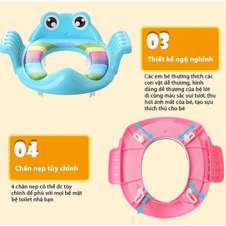 Bệ lót bồn cầu thu nhỏ có tay vịn cho bé, Lót bệ hình con ếch đáng yêu cho bé tập đi vệ sinh