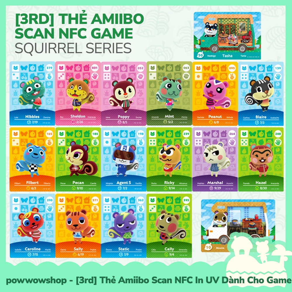 [Sẵn VN - Hỏa Tốc] 3rd Thẻ Amiibo Scan NFC Squirrel Series Dành Cho