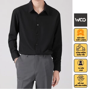Áo sơ mi dài tay form rộng WOO chất liệu vải lụa hàn mềm mại tôn dáng thời trang cao cấp