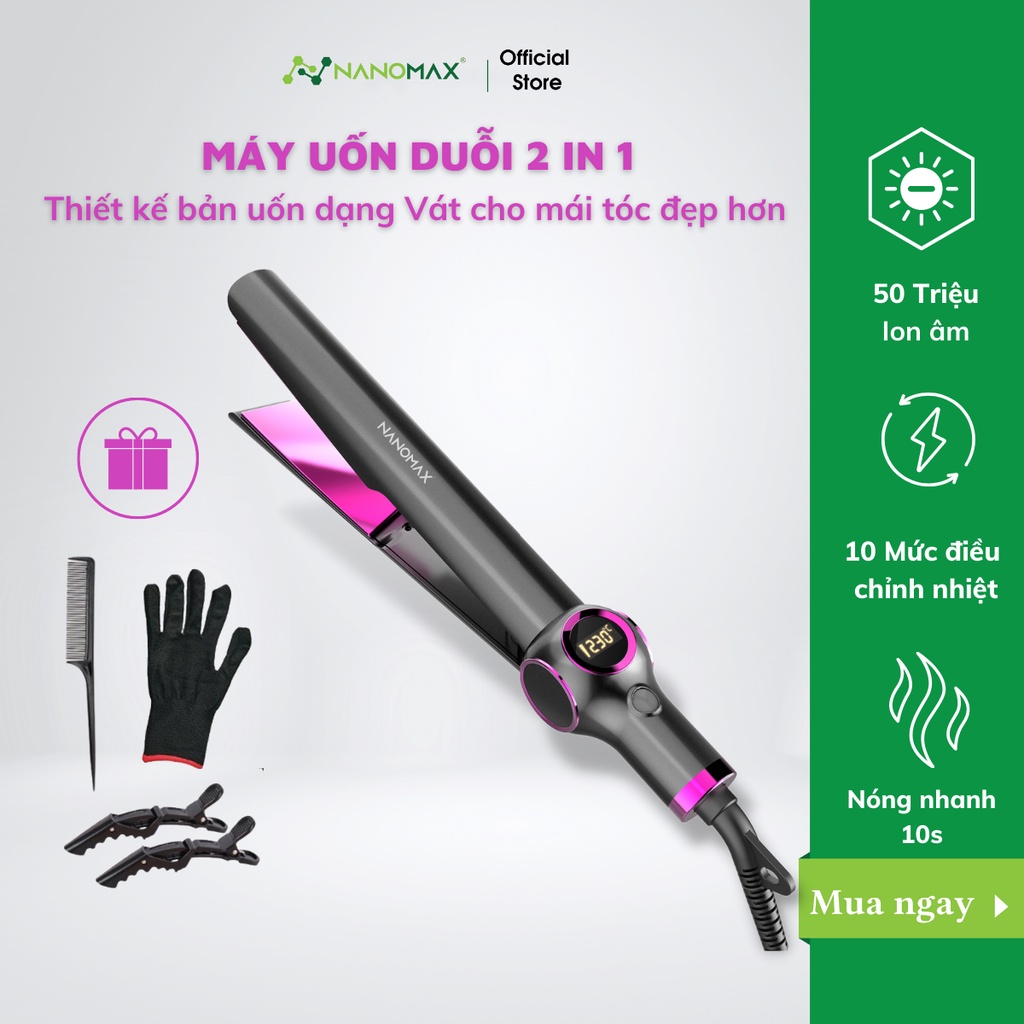 Ảnh Máy Uốn Duỗi Là Ép Tóc 2 Trong 1 NANOMAX DYS 933 Pro Chất Liệu Gốm PTC 10 Cấp Độ Nhiệt Nóng Nhanh Cấp Ẩm LCD Hiển Thị 1