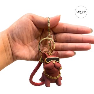 Móc Khóa Chó Bull Đeo Kính Cute Siêu Ngầu LINDO - Móc Khóa Dễ Thương, Xinh Xắn, Treo Balo, Cặp