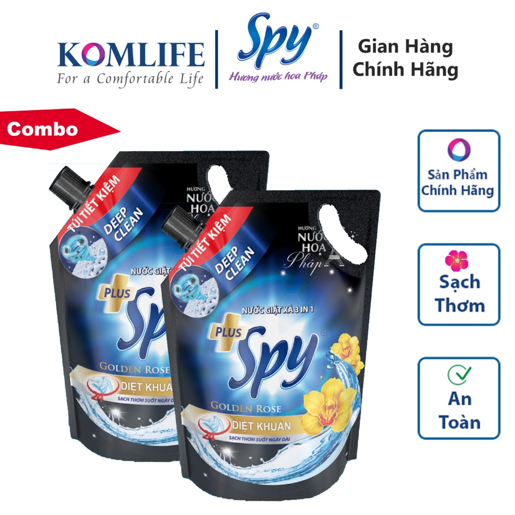 Combo 2 túi nước giặt xả SPY Deep Clean Plus 2,6kg khử mùi diệt khuẩn hương nước hoa Pháp lưu hương dài lâu
