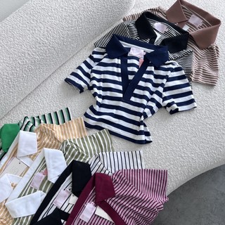 MIDDUA - CR2211 Crop ôm sọc cổ polo