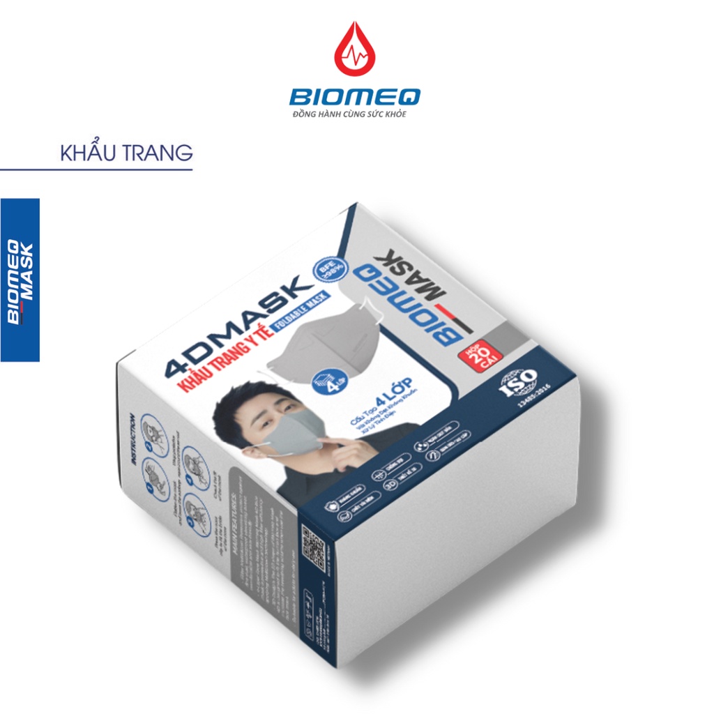 Khẩu trang y tế BIOMEQ MASK 4D hộp 20 cái 4 lớp vải dệt và vi lọc siêu ...
