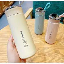 Bình Giữ Nhiệt Cao Cấp Nice 400ml Lõi Thủy Tinh Bọc Nhựa Lúa Mạch Có Quai Xách Tiện Dụng