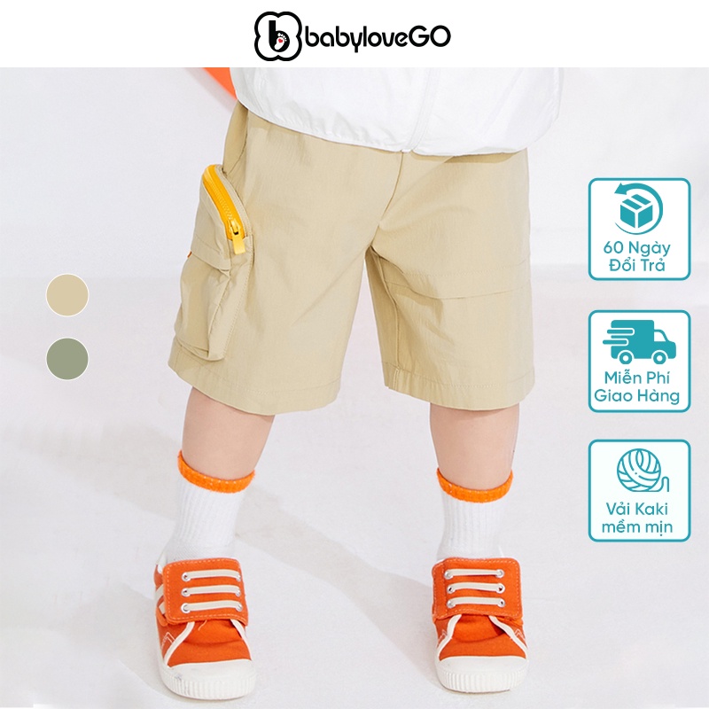 Quần short bé trai có túi khóa BabyloveGO quần đùi kaki mềm mịn đứng form cho bé KK001