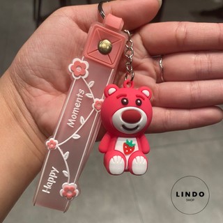 Móc Khóa Gấu Dâu LINDO, quà tặng đáng yêu, Móc Khóa Dễ Thương, Xinh Xắn, Treo Balo, Cặp