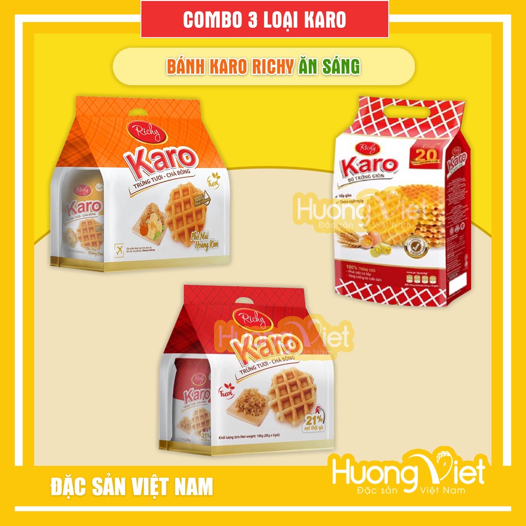 (Bán chạy) Combo 3 loại bánh Karo trứng tươi sợi gà, karo phô mai, bánh ...