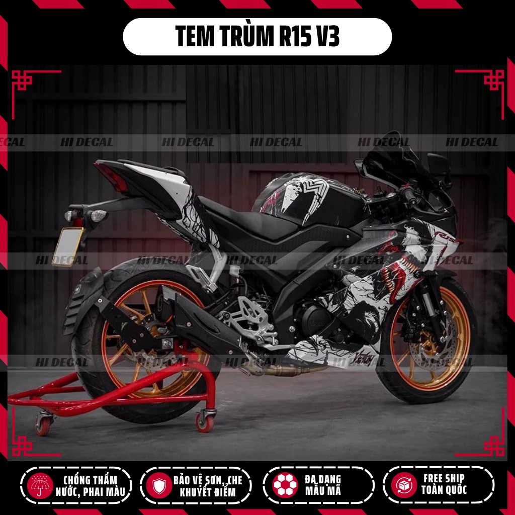 Tem trùm dán xe R15v3 venom màu trắng | R15-H017 | Decal dán xe R15 v3 chống nước, chống phai màu