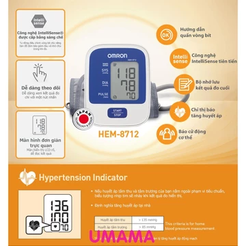 [BẢO HÀNH 5 NĂM] Máy đo huyết áp tự động Omron HEM-8712 hỗ trợ đo huyết áp và nhịp tim - UMAMA