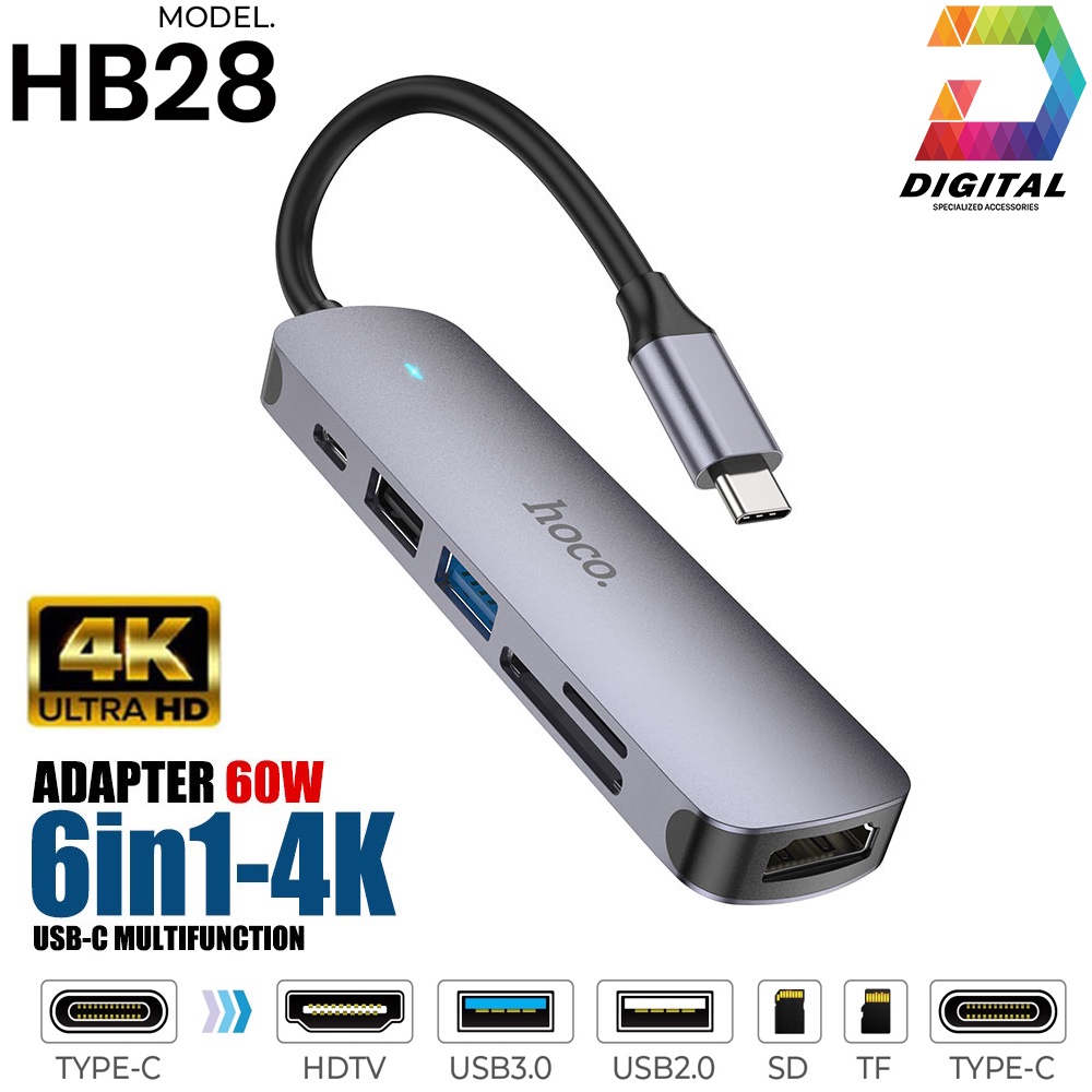 Hub Hoco HB28 6 in 1 Chuyển Type C Ra USB 3.0, HDMI, USB C, Thẻ Nhớ Tốc ...