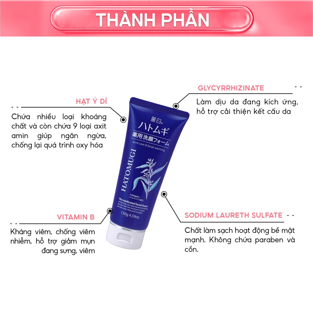 Sữa Rửa Mặt Ý Dĩ Hatomugi Moisturizing & Facial Washing Nhật Bản Trắng Da Dưỡng Ẩm 130g