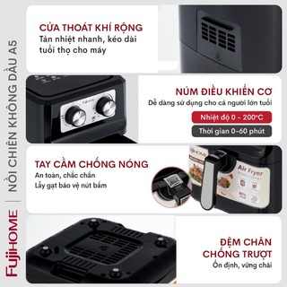 Nồi chiên không dầu FUJIHOME  A5 5LÍT - Công suất 1600W - Chính hãng - Bảo hành 24 tháng