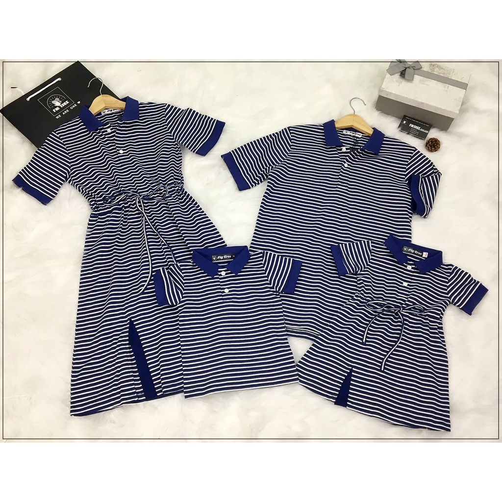 Combo áo gia đình Fig Tree polo sọc xanh đen trắng