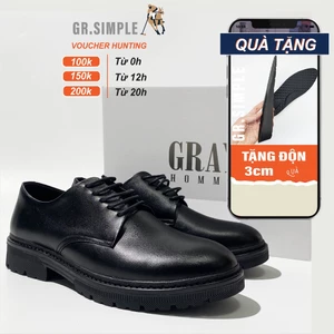 Giày tây Nam Derby da bò bảo hành 6 Tháng, kiểu Đốc Tờ tăng chiều cao màu đen Gray homme ( GRSIMPLE - 002)