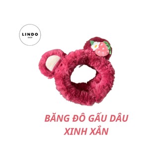 Bờm tóc - Băng đô Gấu Dâu LINDO xinh xắn, dễ thương, Bờm tóc bằng lông nhung mềm mại