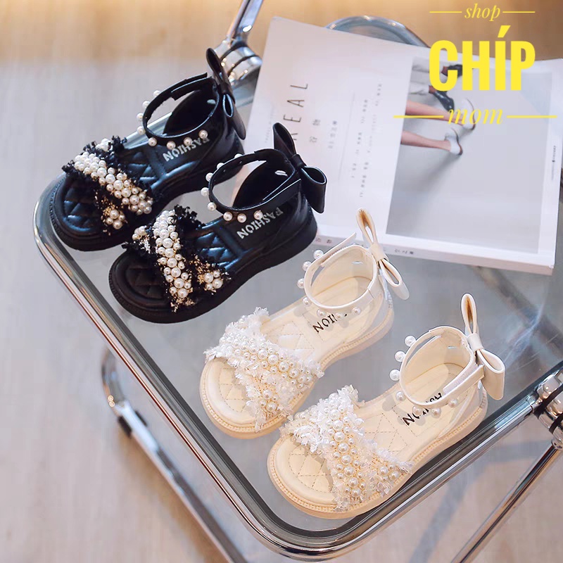 sandal bé gái dép quai hậu cho bé ren đính ngọc nơ sau xinh xắn công chúa siêu nhẹ êm chân QCCC 116 ( ảnh thật )