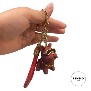 Móc Khóa Chó Bull Đeo Kính Cute Siêu Ngầu LINDO - Móc Khóa Dễ Thương, Xinh Xắn, Treo Balo, Cặp