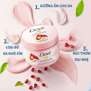Tẩy Da Chết Dove Exfoliating Body Polish Đức Mỹ 225ml Dưỡng Da Trắng Mịn Màng Macca & Lựu