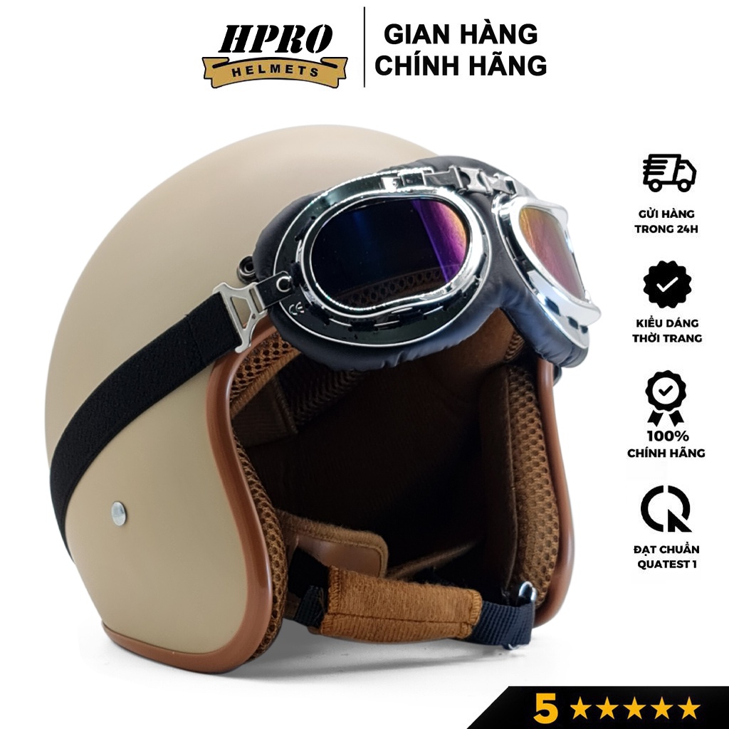 Ảnh Mũ bảo hiểm 3/4 đầu Sundy Helmets, màu kem sữa mờ, sang trọng, tinh tế, Freesize (54-58cm) kèm kính UV, phi công 3