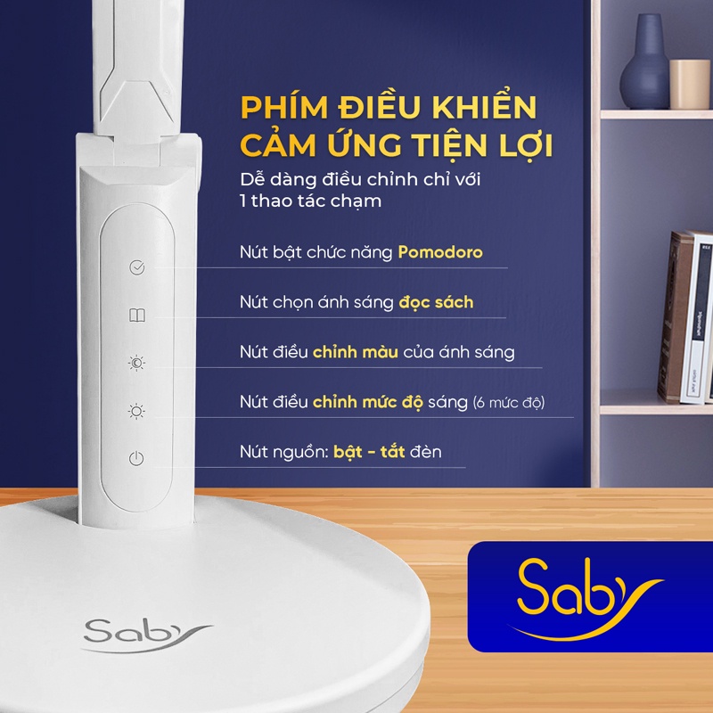 Ảnh Đèn học đọc sách làm việc chống cận Saby Hiveb, 3 chế độ sáng tắt bật cảm ứng Combo kèm Ổ điện đa năng CubeZ 1