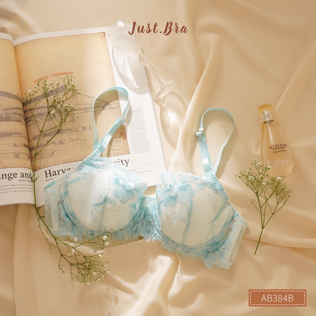 Áo ngực nữ có gọng Just Bra dáng cup ngang phủ ren thêu xinh xắn AB384B