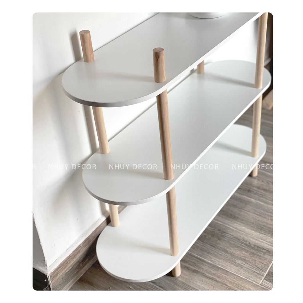 Kệ gỗ 3 tầng - Kệ gỗ decor hình Oval ngang 80cm phong pách Hàn Quốc tối giản lắp ráp đơn giản