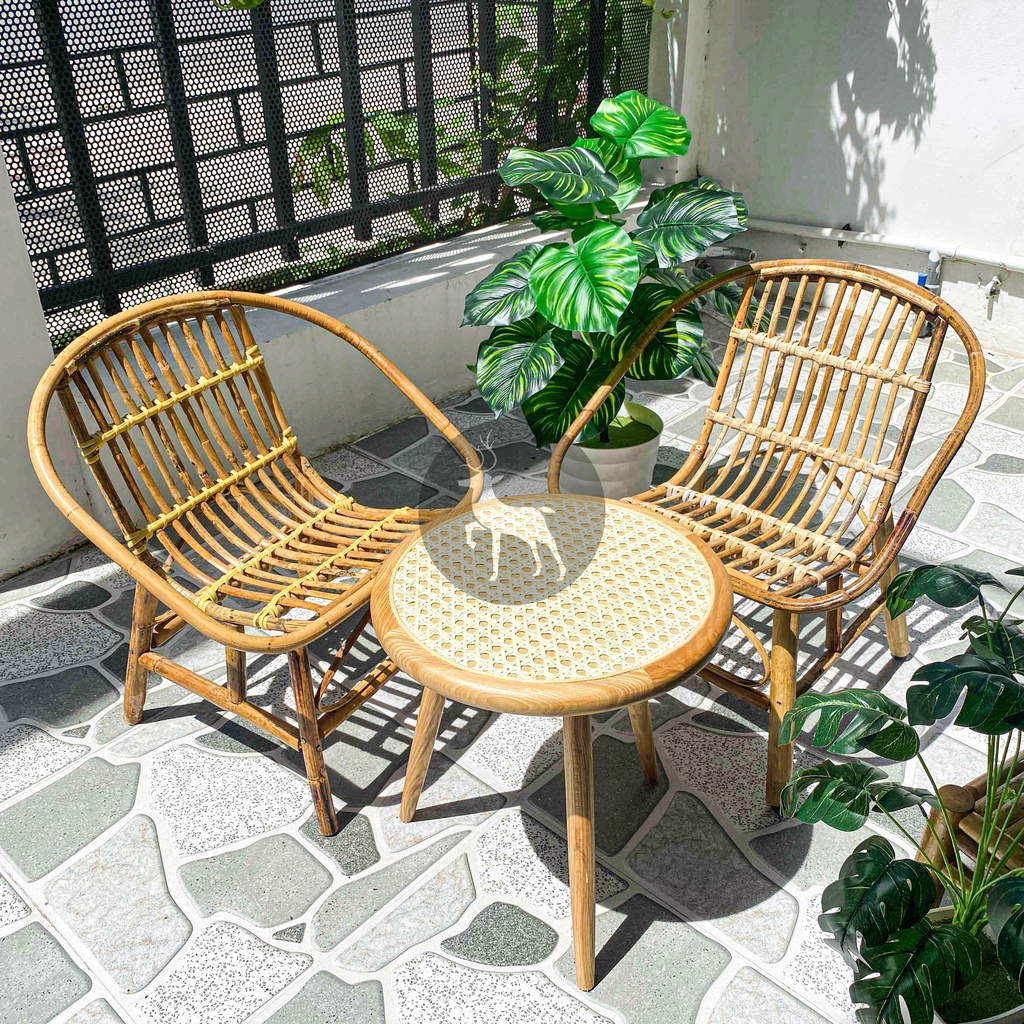 Ghế mây con sò và bàn gỗ xà cừ HOME MÂY - Sản phẩm phù hợp cho quán Cafe