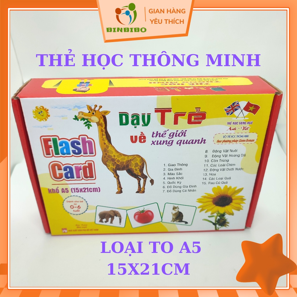 Thẻ học thông minh cho bé size to A5 15x21cm giúp bé phát triển trí tuệ - Binbibo
