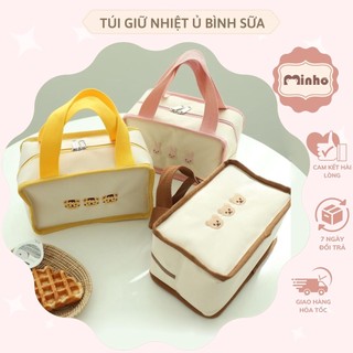 Túi giữ nhiệt ủ bình sữa cho bé họa tiết gấu vải cavans organic xuất hàn cao cấp cho mẹ và bé