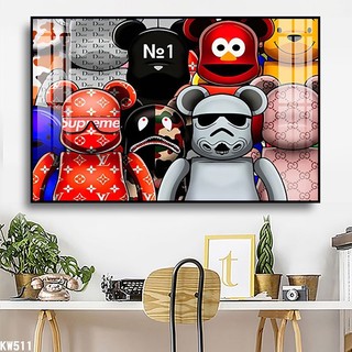 Tranh Treo Tường Kaws - Bearbrick Cool Ngầu 02 - Tranh Laminate Tráng Gương (60x90cm)
