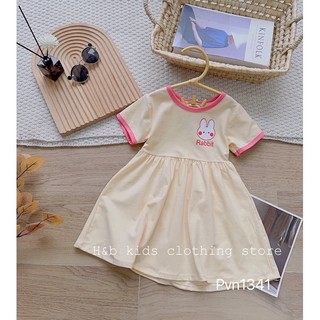 [10-20kg] Váy bé gái in hình thỏ xinh xắn - đầm xòe babydoll cộc tay vải cotton mềm mát, thời trang trẻ em mùa hè