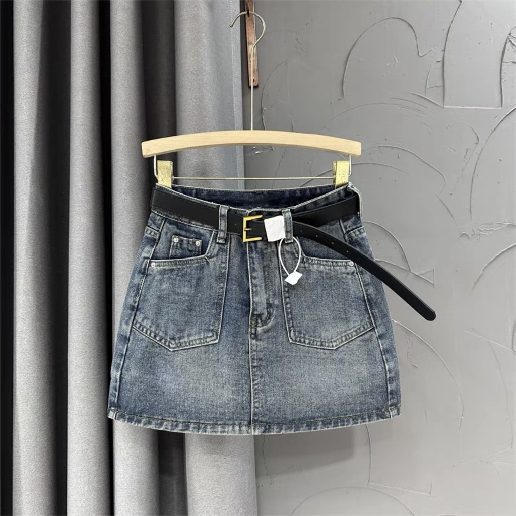 Chân váy jeans ngắn túi nhọn 2 màu, váy bò chữ A lưng cao