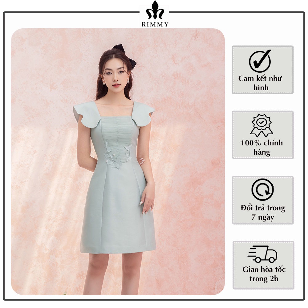 Đầm Thiết Kế Azura By Rimmy Đầm Cổ Vuông Dáng Chữ A, Thêu Đính Tinh Tế