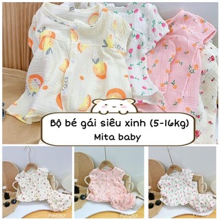 [Hàng thiết kế] Bộ bé gái siêu xinh vải Xô Muslin, đồ bộ cộc tay mùa hè - áo babydoll kèm quần chip Style Hàn Quốc