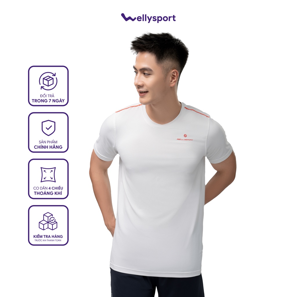 Áo thun Thể Thao Nam Cao Cấp Cổ Tròn Logo Ngực Trái, Welly Sport, Màu Trắng White, Mã ALGNT01