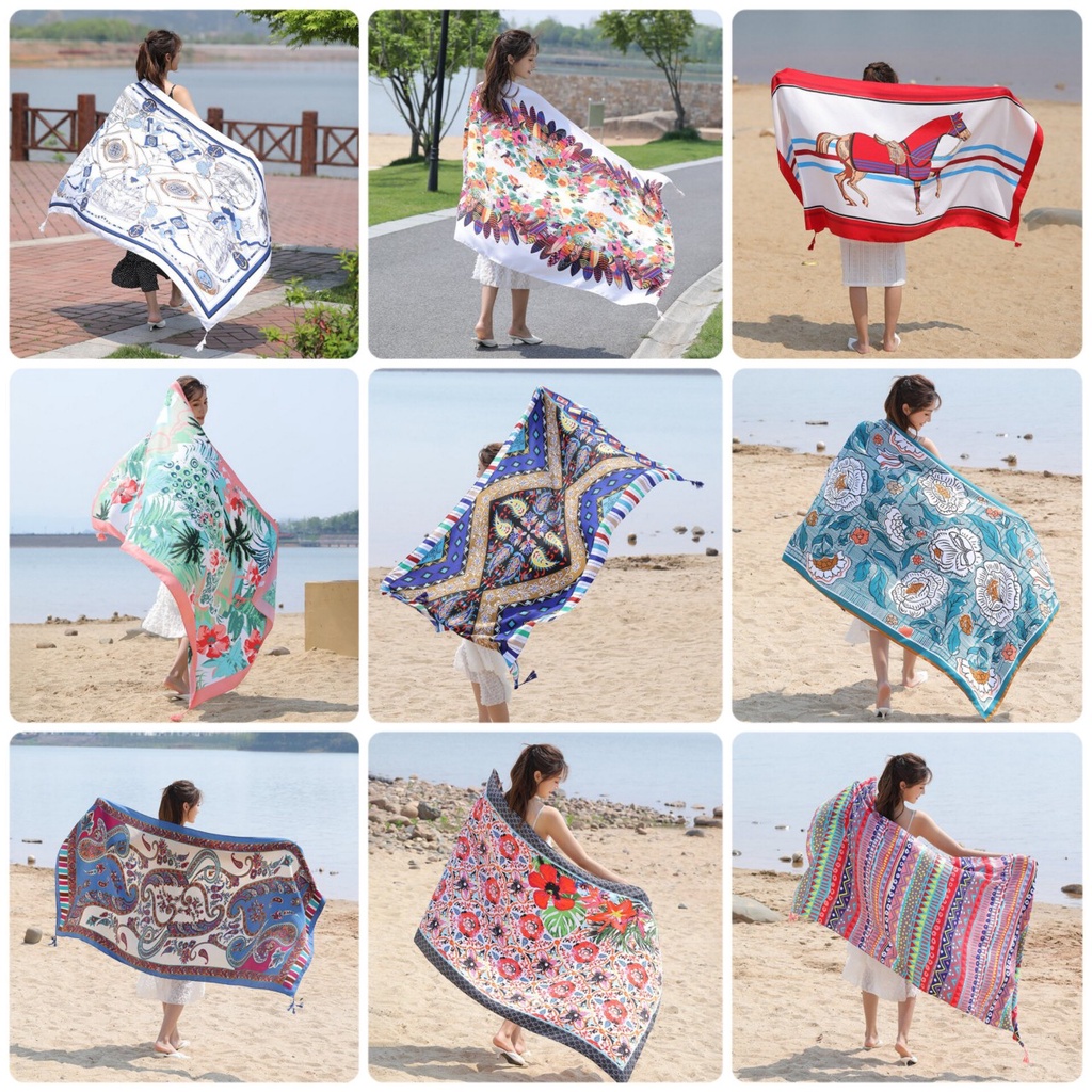 Khăn choàng boho đi biển thổ cẩm nữ khăn quàng cổ du lịch mùa hè che nắng, khăn cotton khổ lớn.
