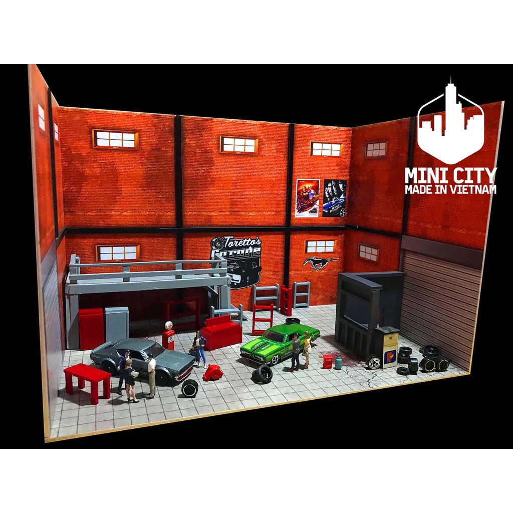 Garage kiểu Mỹ 1:64 mô hình (có đèn led)