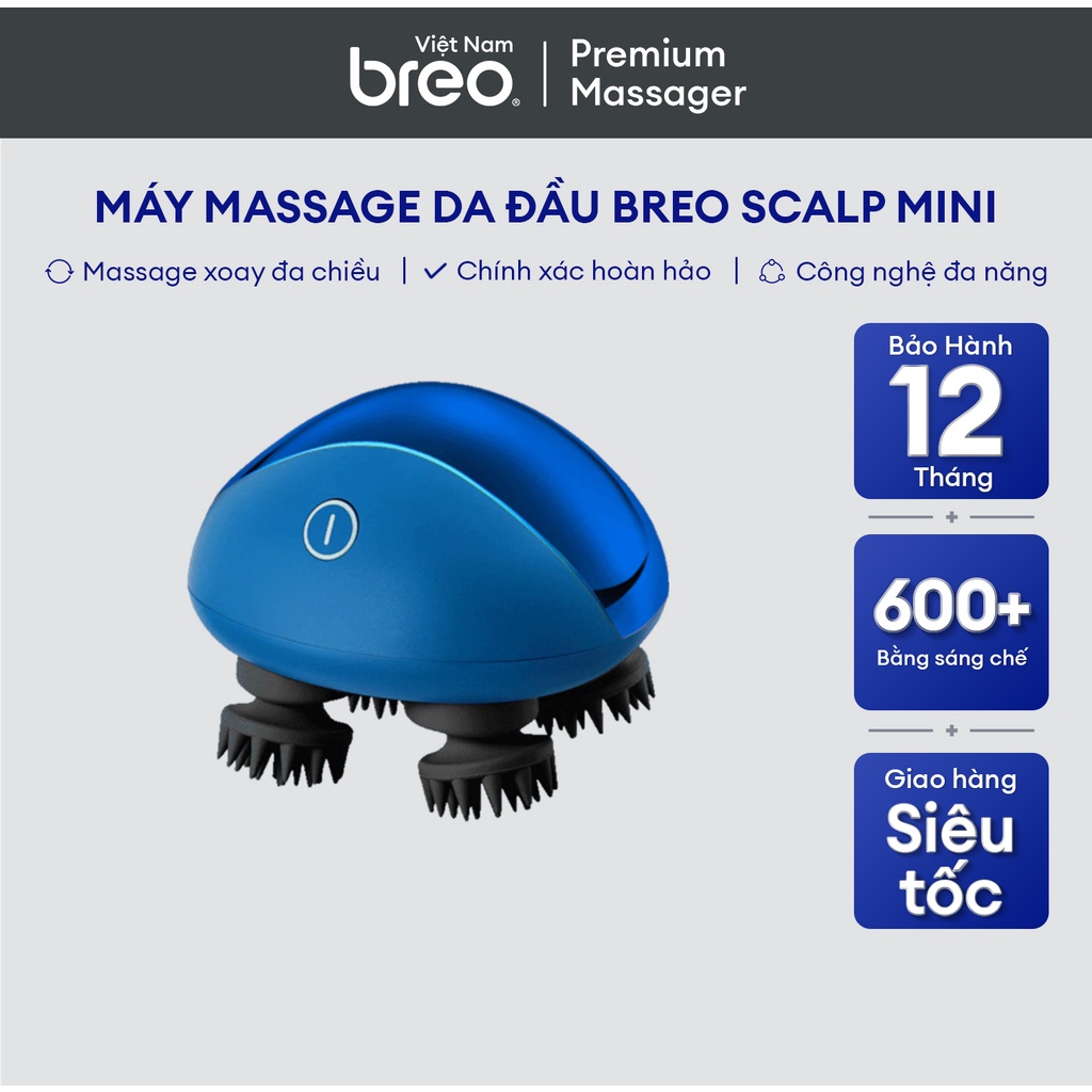Máy cầm tay massage da đầu và cơ thể BREO Scalp Mini | Chống nước | Nút xoay đa chiều | Làm dịu đau nhức cơ bắp | Bảo hà