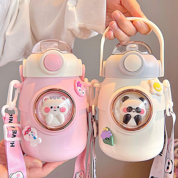 Bình Nước Giữ Nhiệt Cute INOX 316 Không Gỉ Họa Tiết Hoạt Hình Cho Học Sinh - Có Ống Hút 700ml