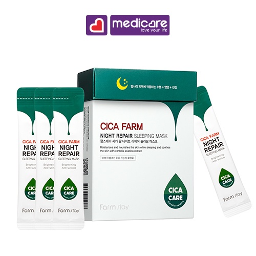 Mặt nạ ngủ FARMSTAY Cica Farm night repair sleeping mask phục hồi da gói 4ml