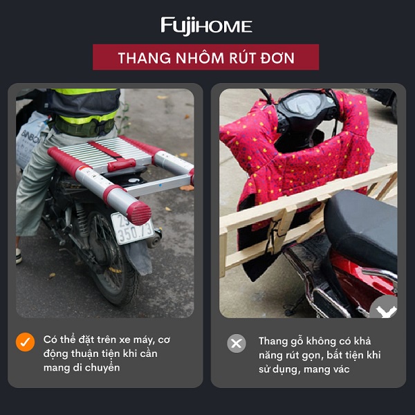 Thang rút nhôm Nhập Khẩu 3,8m - 4,4m - 5m gấp gọn FUJIHOME