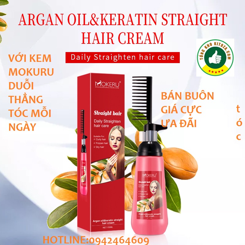 Kem duỗi tóc MOKURA 150ml nhanh chóng tiện lợi Chiết Xuất Dầu Argan Tự Nhiên Keratin Smooth Kem Sáng Bóng