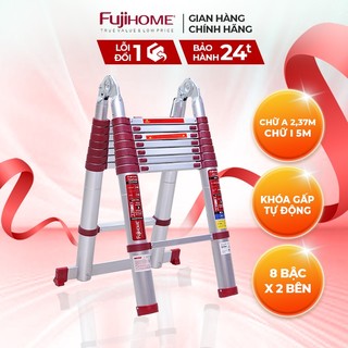 Thang nhôm rút gọn nhập khẩu FUJIHOME TLA08R - Chữ A cao 2,4m - Chữ I cao 5m - Bảo hành 24 tháng
