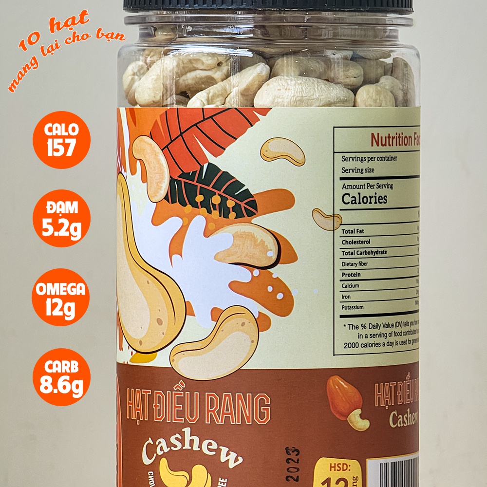 Hạt Điều Rang Nguyên Vị Loại 1 Pams hũ 300g - Nhân Dày Cơm Sạch Vỏ