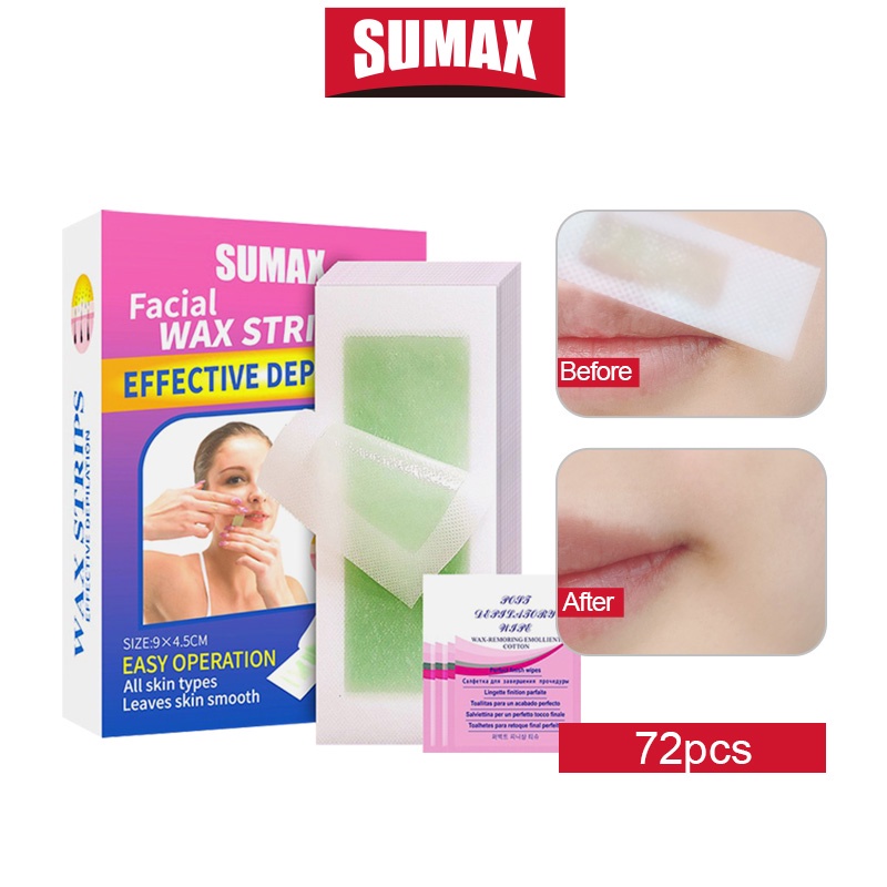 Ảnh SUMAX Sáp tẩy lông mặt lô hội, làm sạch gốc, dưỡng ẩm chăm sóc da, miếng dán tẩy lông mặt không đau dành cho phụ nữ nhạy cảm 72 miếng 1