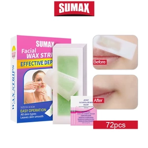 Sáp tẩy lông mặt SUMAX Aloe Vera, Dưỡng ẩm cho da, Làm sạch chân lông, Miếng dán tẩy lông mặt không đau cho phụ nữ nhạy cảm 72 miếng